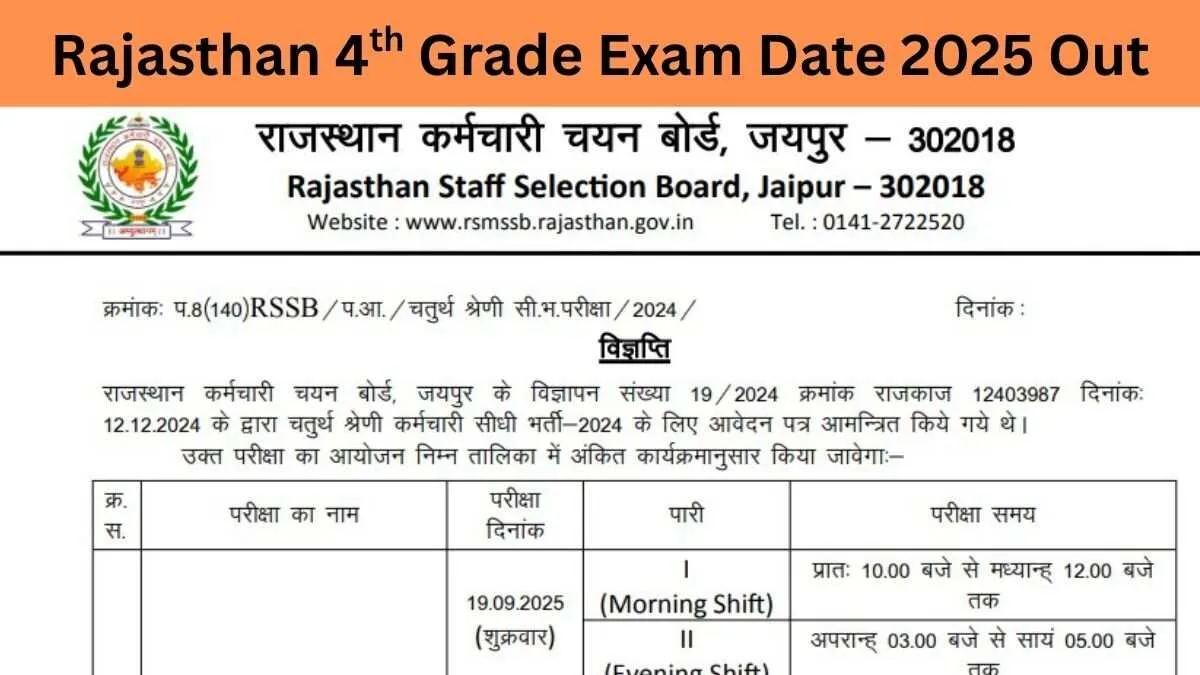 Rajasthan 4th Grade Exam 2025